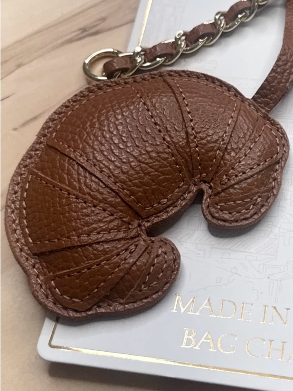 LA VIA Firenze Brown Croissant Leather Keychain - Picture 3 of 4